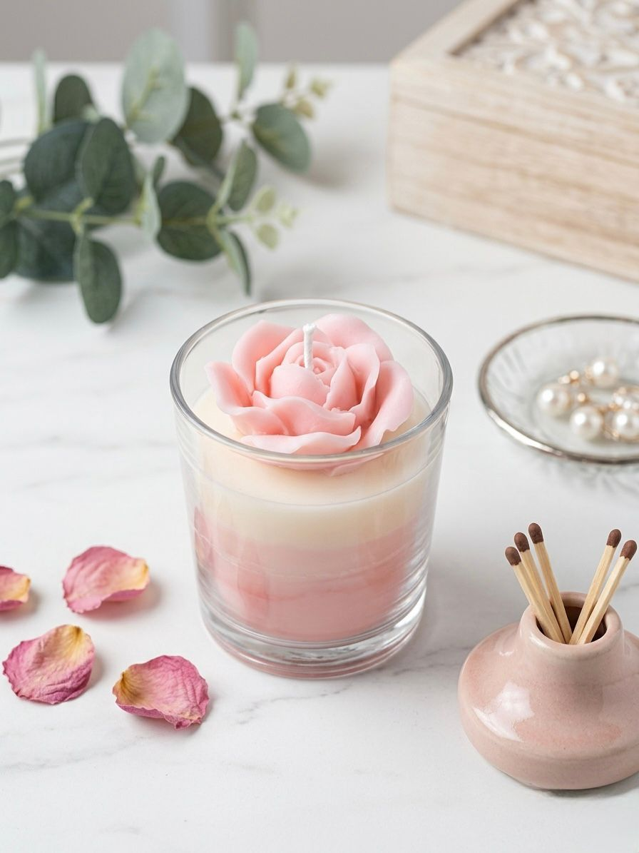 A hand-poured ceramic candle resting on natural linen